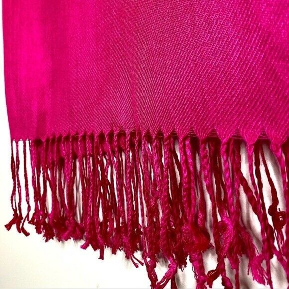 Oversized Pashmina Tassel Fringe Scarf Wrap Pink Magenta Barbiecore - Picture 5 of 9